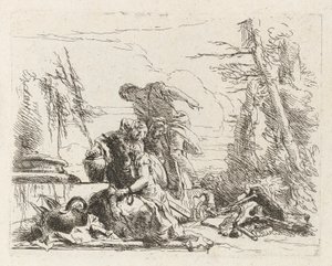 Vari capricci'den (Çeşitli Capriccios) Kolları Zincirli Bir Kadın ve Diğer Dört Figür by Giovanni Battista Tiepolo