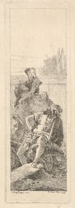 Sakallı, oturan bir adam sağ omzunun üzerinden bir çocuğa ve bir kadına bakar..., ca. 1750-55. by Giovanni Battista Tiepolo
