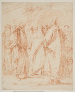 Bir grup adam bir kapının önünde toplandı. by Giovanni Battista Tiepolo