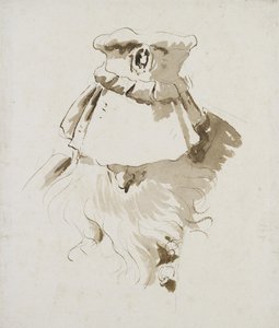 Sakallı bir adamın başı (beyaz kağıt üzerinde siyah tebeşir üzerine kahverengi yıkamalı kalem ve kahverengi mürekkep) by Giovanni Battista Tiepolo