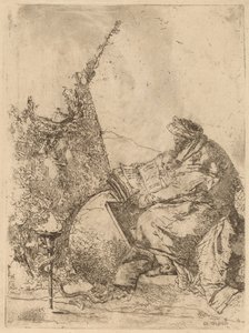 Filozof Oturan, Küre, Kitap ve Pusula ile by Giovanni Battista Tiepolo