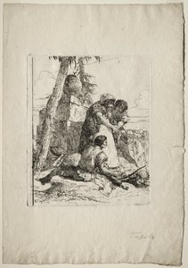 Scherzi di Fantasia: İki gence yanan bir kafa gösteren sihirbaz by Giovanni Battista Tiepolo