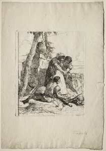 Scherzi di Fantasia: İki gence Yanan Bir Kafa Gösteren Sihirbaz, 1750'ler. by Giovanni Battista Tiepolo