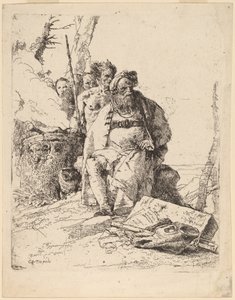 Bir Sunağın Yanında Diğer Figürlerle Oturan Sihirbaz by Giovanni Battista Tiepolo