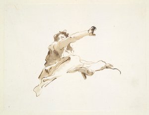 Oturan, başı sola dönük ve sağ kolu kaldırılmış, aşağıdan görülen figür by Giovanni Battista Tiepolo