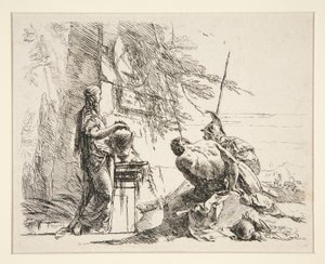 Vari Capricci dizisinden Dikilitaşın Önünde Duran Kadın ve Oturan Adam by Giovanni Battista Tiepolo