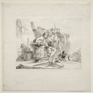Çeşitli Kaprisler: Oturan, Bir Vazoya Yaslanmış Genç Adam by Giovanni Battista Tiepolo