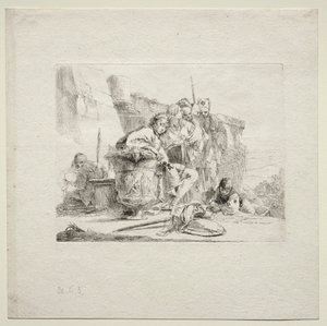 Çeşitli Kaprisler: Bir Vazoya Yaslanmış Oturan Genç Adam, 1785. by Giovanni Battista Tiepolo