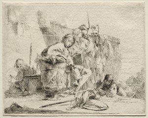 Çeşitli Kaprisler: Oturan, Bir Vazoya Yaslanmış Genç Adam by Giovanni Battista Tiepolo