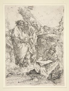 Diz çökmüş ve bir tabak tutan kadın, Scherzi dizisinden by Giovanni-Battista Tiepolo