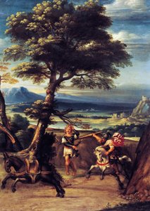 Giovanni Battista Viola (1576-1622) tarafından Joab'ın mızrağıyla yaralanan Absalom ile manzara, bakır üzerine yağlı boya, 45x34 cm by Giovanni Battista Viola