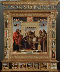 Altarpiece Bellini: orta kısım “” Aziz Petrus ve Aziz Paul (solda) ile Aziz Jerome ve Assisili Aziz François (sağda) arasında Bakire