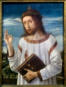 Christ Benching Tablo Giovanni Bellini dit il Giambellino (1430-1516) 1460 Sun.0.58x0.46 m - Christ Blessing. Giovanni Bellini