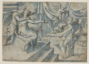 Bir yatakta sevgi dolu bir çift, Romalı bir asker ve kadını için yapılan bir vuruşla ortaya çıkar. by Giovanni Bellini
