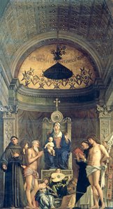 Madonna ve Çocuk SS arasında Enthroned. Francis, John the Baptist, Job, Dominic, Sebastian ve Louis (San Giobbe Altarpiece) c.1487 (ayrıntılar için bkz. 61101 ve 276359) by Giovanni Bellini