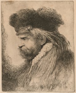 Kürk şapkalı sakallı adam, yüzü sola dönük by Giovanni Benedetto Castiglione