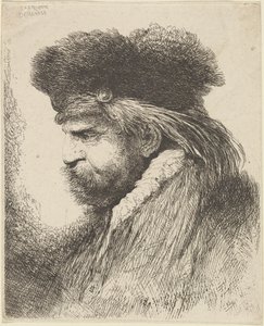 Kürk şapkalı sakallı adam, yüzü sola dönük by Giovanni Benedetto Castiglione