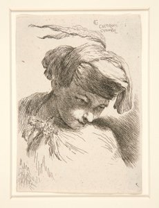 Küçük Kafa Çalışmaları serisinden Başları Omuzlarına Yaslanmış Figür by Giovanni Benedetto Castiglione