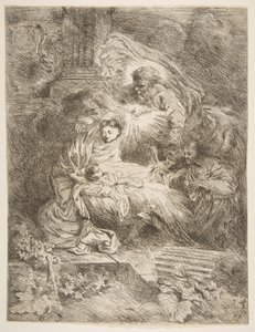 Bakire ve Çocuğu gözlemleyen Baba Tanrı, sağda melekler, ca. 1645-47. by Giovanni Benedetto Castiglione