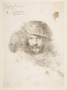 Tüylü bir şapka takan bir adamın başı, muhtemelen Bernini, muhtemelen kendi portresi..., yaklaşık. 1645-1650. by Giovanni Benedetto Castiglione