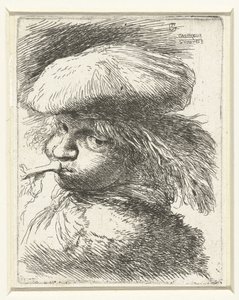 Trompet üfleyen bir çocuğun başı Oryantal başlıklı kafalarla ilgili küçük bir çalışma (seri başlığı) by Giovanni Benedetto Castiglione