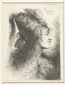 Yüksek şapkalı genç adamın başı Genç bir kadının başı Oryantal başlıklı kafalarla ilgili küçük bir çalışma (seri başlığı) by Giovanni Benedetto Castiglione