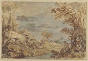 Göç eden sürülerle manzara by Giovanni Benedetto Castiglione