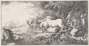 Nuh ve gemiye giren hayvanlar, M.Ö. 1650-55. by Giovanni Benedetto Castiglione