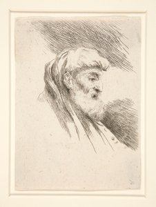 Uzun Sakallı Yaşlı Adam, profilde, Les petites tetes d dizisinden sağa döndü by Giovanni Benedetto Castiglione