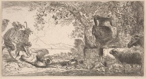 Büyük Bir Vazo Önünde Yatan Tava by Giovanni Benedetto Castiglione
