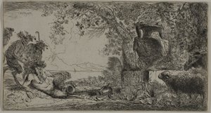 Büyük Bir Vazo Önünde Yatan Tava by Giovanni Benedetto Castiglione