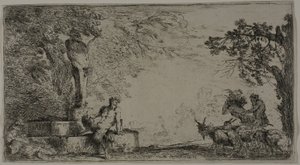 Bir Herm Altında Dinlenme Satyr by Giovanni Benedetto Castiglione