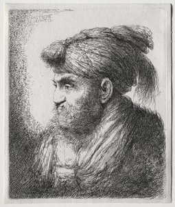 Oryantal Başlıklı Erkeklerin Büyük Başları: Neredeyse Profilde ve Sola Dönmüş Bir Adam by Giovanni Benedetto Castiglione
