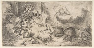 Bakire ve Çocuk, Tanrı baba sağ üstte, melekler solda, yakl. 1647-50. by Giovanni Benedetto Castiglione