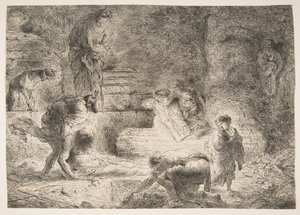 Tobit, Ölüleri gömüyor, ca. 1647-51. by Giovanni Benedetto Castiglione