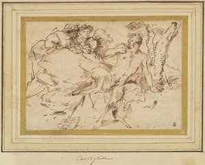 İki Peri ve bir Satyr by Giovanni Benedetto Castiglione