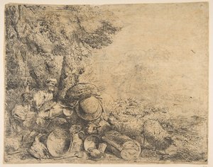 Bir manzarada iki çoban, bir eşek ve diğer hayvanlar, ca. 1638-1640. by Giovanni Benedetto Castiglione