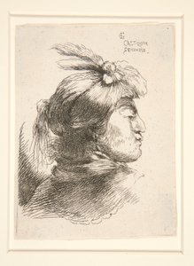 Profilde görülen Sakalsız Genç Adam, Les petites tetes d dizisinden sağa döndü. by Giovanni Benedetto Castiglione