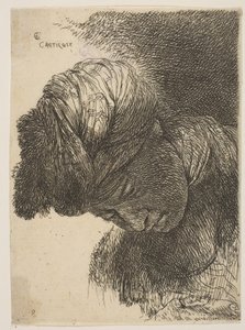 Başı eğik, sarık takmış, yüzü sola dönük, diziden o..., ca. 1645-1650. by Giovanni Benedetto Castiglione
