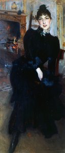 Şömine başında Alaide Banti (panelde yağ) by Giovanni Boldini