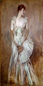 Güzel dönem: “” Leusse nee Berthier Kontesi Portresi””” Zarif beyaz gece elbiseli kadın. Giovanni Boldini (1842-1931) Sun tarafından tablo. 200x105 cm Pistoia, Boldini Koleksiyonu by Giovanni Boldini