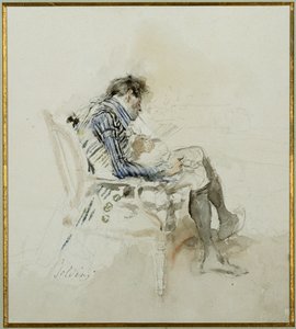 Bir Koltukta oturmuş Kitap okuyan ve pipo içen beyefendi by Giovanni Boldini