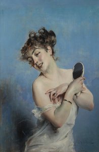 Giovane donna sabahlık La toilette, c. 1880. by Giovanni Boldini