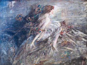 Tavus kuşu tüylü Markiz Casati'nin portresi by Giovanni Boldini