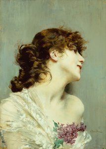 Genç Bir Kadının Profili (panelde yağlı boya) by Giovanni Boldini