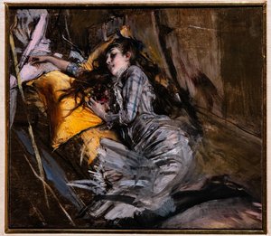 Ekose Elbiseli Uzanan Kız by Giovanni Boldini