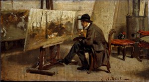 Ressam Giovanni Fattori, resim atölyesinde Giovanni Boldini (1842-1931) 1863-1869 Sun