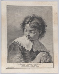 Elinde bir meyve parçası tutan dantel yakalı çocuk, 1743. by Giovanni Cattini