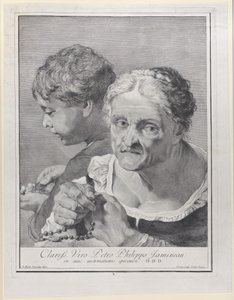 Tesbihli yaşlı bir kadın ve bozuk para sayan bir çocuk, 1743. by Giovanni Cattini