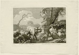 Antik mezarda sığır ile çoban ailesi by Giovanni David